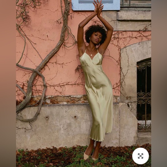 Simple retro satin French style slip dress in forest green size XS - Picture 7 of 7